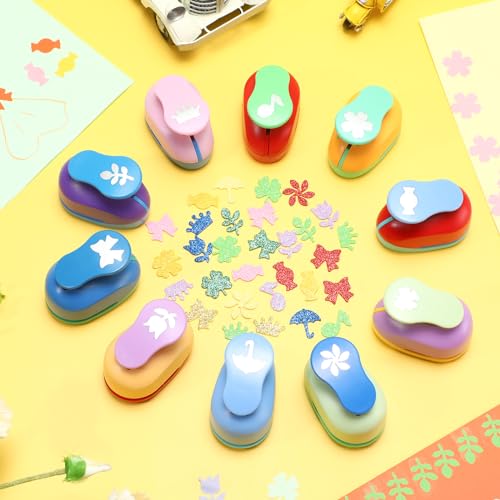 10 Pcs Craft Hole Punch Shapes 1 Inch Paper Punch Hole Mix Shapes Cutters for Paper Crafting Scrapbooking Office Supplies (10 Count)