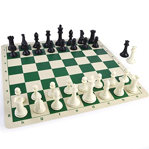 4" King Tournament Chess Set Foldable 20" Silicone Chess Board Mat with 2.2" Squares Green Color