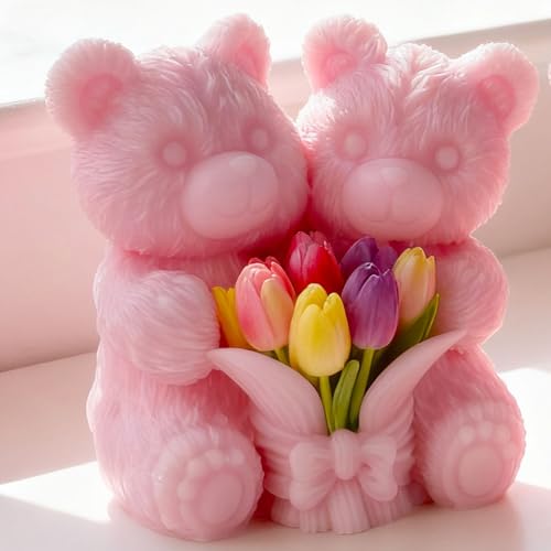 Tulip Flower Bear Heart Cylinder Candle & Resin Mold