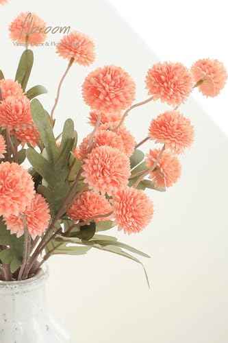5pcs Coral Pink Faux Silk Mums Artificial Flowers (25 Count)