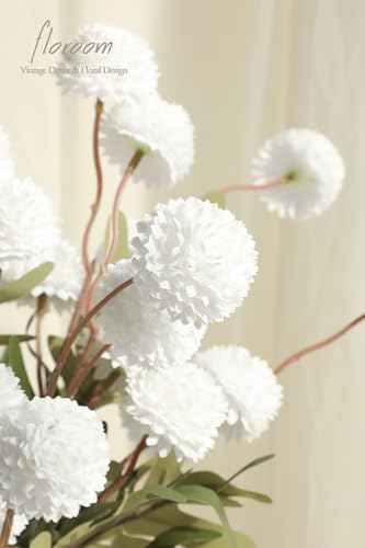 6pcs White Faux Silk Mums Artificial Flowers (6 Count)