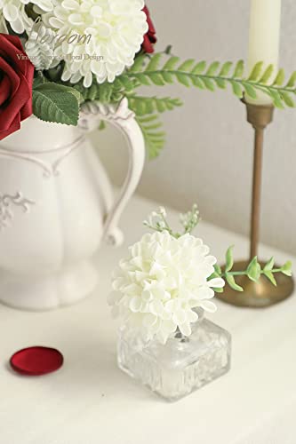 Artificial Dahlia Flowers 25pcs Real Looking Ivory Foam Fake Roses with Stems for DIY Wedding Bouquets White Bridal Shower Centerpieces Floral Arrangements Party Tables Home Decoration (25 Count)