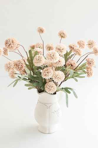 6pcs Beige Faux Silk Mums Artificial Flowers (6 Count)