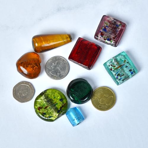 1 LB Bag Assorted Glass Beads Silver Foil for Jewellery Making (40 Count)