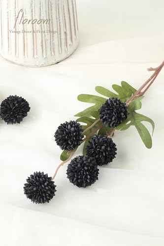 5pcs Black Faux Silk Mums Artificial Flowers (5 Count)