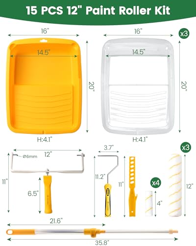 12 Inch Paint Roller Kit with Extension Pole