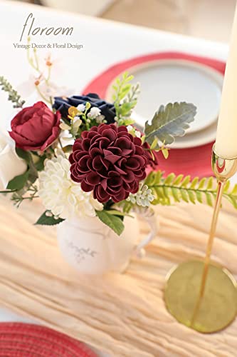 Artificial Dahlia Flowers 25pcs Real Looking Burgundy Foam Fake Roses with Stems for DIY Wedding Bouquets Dark Red Bridal Shower Centerpieces Floral Arrangements Party Tables Home Decoration (25 Count)