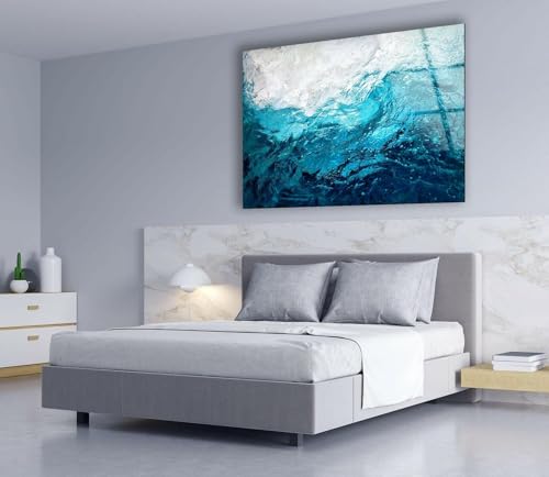 20Wx14H'' Blue Waves Abstract Glass Wall ArtTempered Glass Printing Wall Decor Large Wall Art Wall Hangings