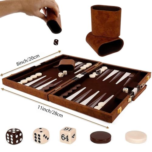 11" Backgammon Set with Leather