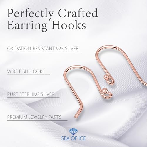 925 Rose Gold flashed Sterling Silver Ear Wires Ball End French Earring Hooks for Drop Dangle Earrings Jewelry Making (12 Count)