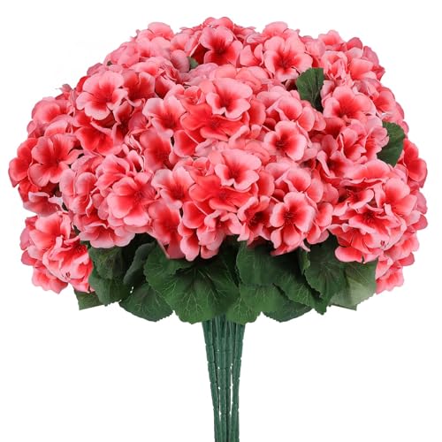 12 Pcs Artificial Geranium Flowers for Outdoors Geranium Silk Flowers Outdoor UV Resistant Garden Plants Faux Flowers for Home Kitchen Table Centerpieces Decor