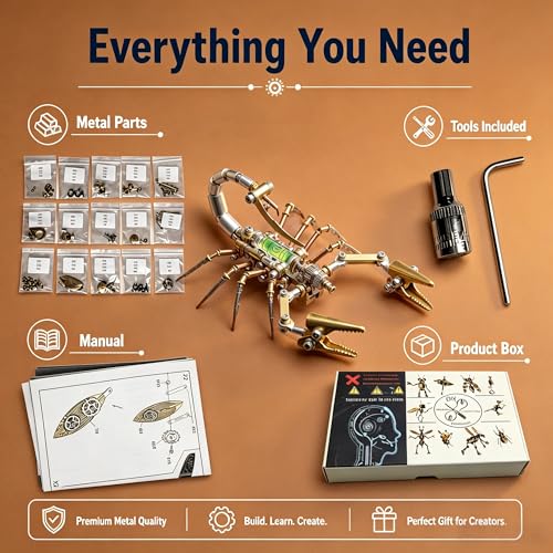 Steampunk Mechanical Scorpion Insect 3D Metal Puzzle 140+ Parts No Glue Screw Assembly DIY Hobby Birthday for Adults Teens 14+ (100 Count)