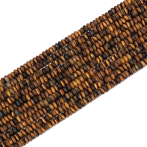 Natural Yellow Tiger Eye Disk Stone Beads 4x2mm 160pcs Rondelle Loose Semi Gemstone Beads for Jewelry Making Design (160 Count)