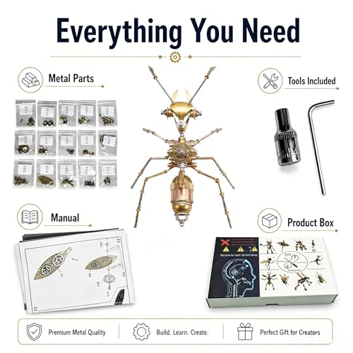 Steampunk Ant 3D Metal Puzzle Model Mechanical Kits 150+ Parts 2 (100 Count)