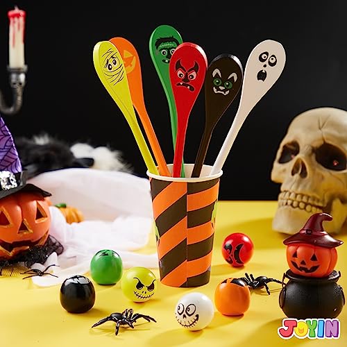 6 Pcs Halloween Egg and Spoon Race Game Set; Eyeballs and Spoons with Assorted Colors for Kids Adults Halloween Outdoor Fun Games (6 Count)
