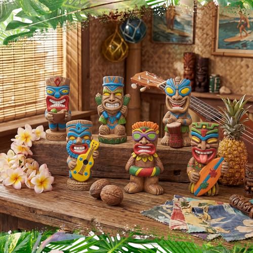 6 Sets Tiki Statue Ceramics to Paint Hawaii Ready to Paint Your Own Ceramic Tiki Statues DIY Unpainted Ceramics Paintable Figurines Crafts with Brush Palette for Tropical Hawaiian Luau Party (6 Count)