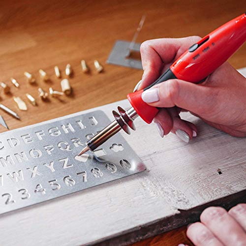 Stage 1) TRUArt Wood and Leather Pyrography Dual Pen Set – 30W and 15W, Gourd (35 Tips, Aluminum Case, Two Pens, Metal Stencil) (38 Count)
