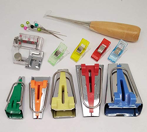 Single Double Fold Bias Tape Maker Tool Kit Set Fabric Jelly Roll Sasher Tool Set Tools Folding Fabric and Biasing Strips 15sizes (60 Count)