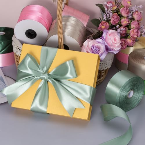1 1 2 Inch Sage Green Solid Satin Ribbon for Gift Wrapping