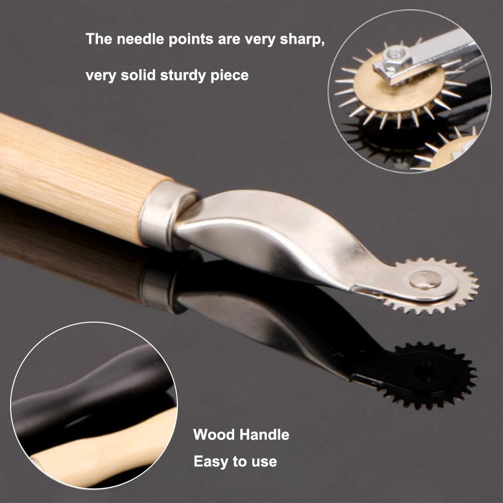 LUNARM 2 PCS Tracing Wheel - Professional Stitch Marking Spacer, 4mm and 2mm Leather Needle Point Tracing Wheel with Wooden Handle for Arts and Leather Crafts