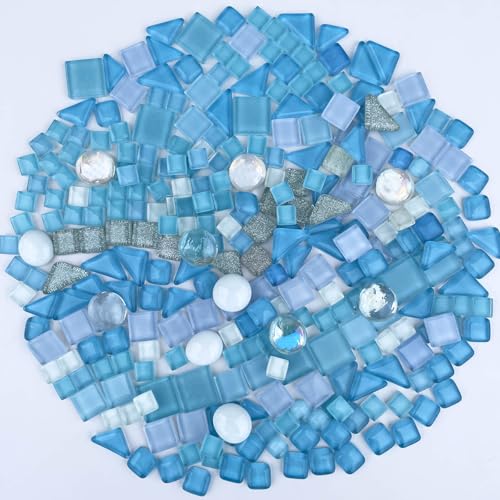 1.1 LB Baby Blue Irregular Mosaic Glass Tiles with Backing (17.6 Ounce)