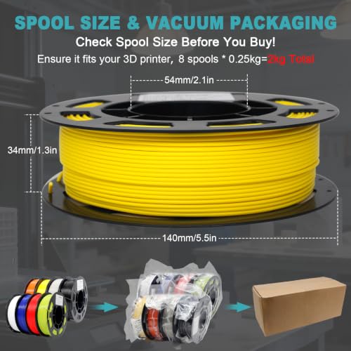 1.75mm PLA + Filament 8 Colors 250g 8 Pack