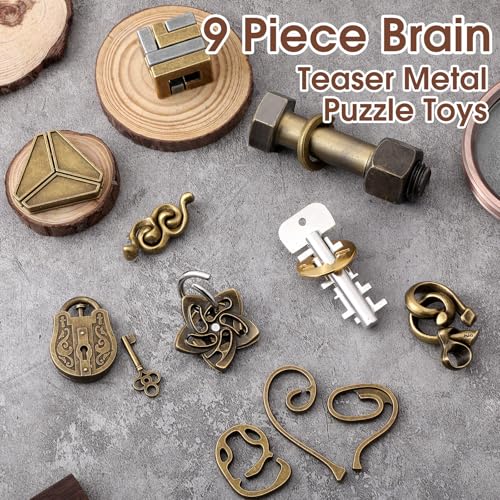9 Pcs Metal Brain Teasers 3D Steel Puzzle Set (9 Count)