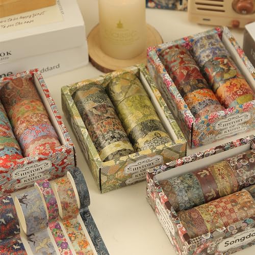 12 Rolls Kyoto Charm Washi Tape Set Japanese Arts Adhesive Tapes Geometric Garden Decorative Masking Tape Sets for Craft (12 Count)