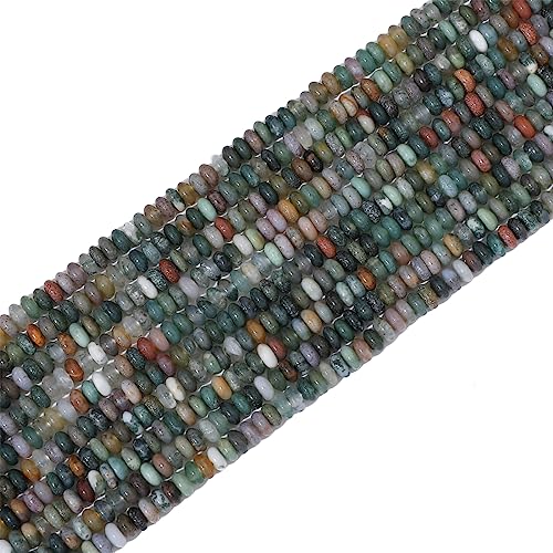 Natural Indian Agate Disk Stone Beads 4x2mm 160pcs Rondelle Loose Semi Gemstone Beads for Jewelry Making Design (160 Count)