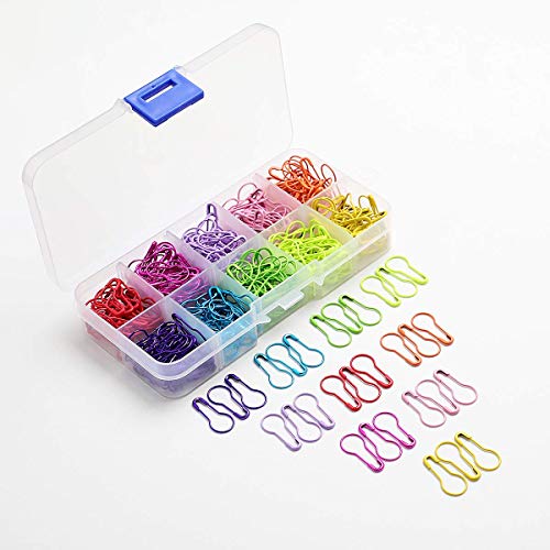 Colorful Metal Knitting Pins Stitch Markers Pear Shape Safety Pins for Sewing Clothing DIY Craft Making with Storage Box Knitting Counter Crochet Needle Clip Ring (500 Count)