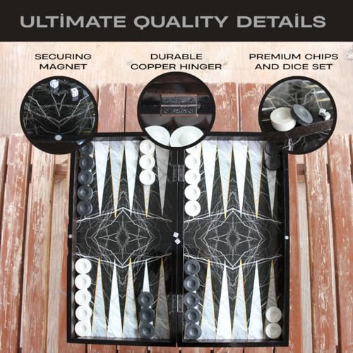 Park&Oz Premium Turkish Backgammon and Checkers Set 19 Inch Handmade 2 in 1 Wooden Board Game with Glossy Finish Luxury Checkers and Dice Travel Friendly and Foldable