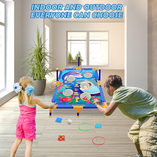 3-in-1 Bean Bag Toss Game Toy,Outdoor Toss Game with Stand for Ring Toss