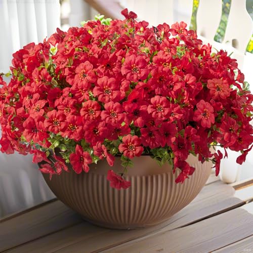 24 Pcs Artficial Outdoor Flowers with Hanging Baskets (2 Count)