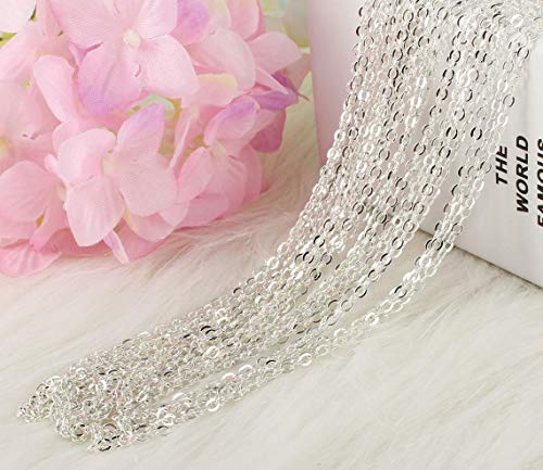 Wholesale 12 PCS Silver Plated Solid Brass Fine Flat Cable Chains (12 Count)