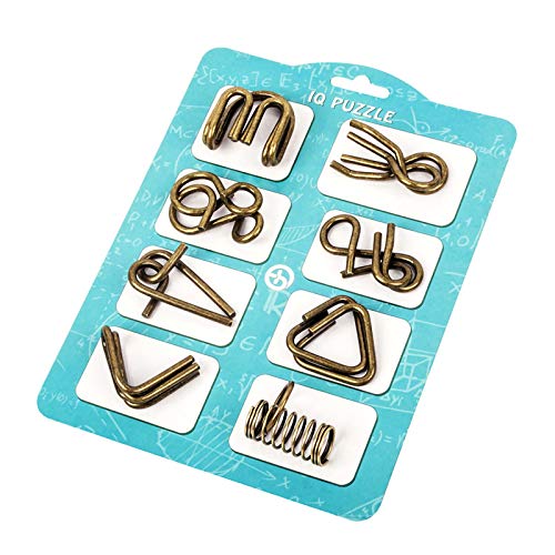 Metal Wire Puzzles Set of 16 with Pouch Large Thick IQ Test Mind Games Toys Brain Teaser Puzzles Metal Wire Magic Trick Toy Metals IQ Puzzle Fidget Toys Party Favors for Kids Adults (16 Count)
