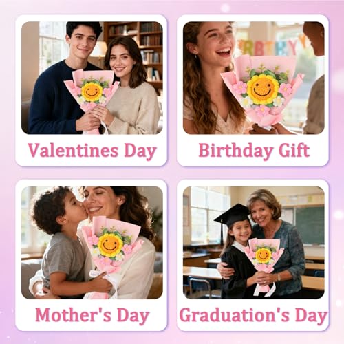 Hand Woven Flower Bouquet Finished(1pcs) for Mother Girlfriend Birthday Gift Wedding Decoration Crochet Artificial Flower