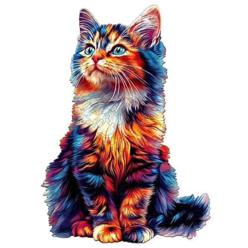 Colorful Cat Puzzles Adults Gifts Wooden 80 Pieces 8.5 * 8.5in (80 Count)