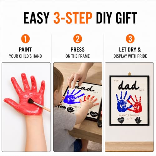 10" Best Dad Ever Hands Down Sign DIY Dad Gifts from Kids Handprint Kit with Acrylic Paint