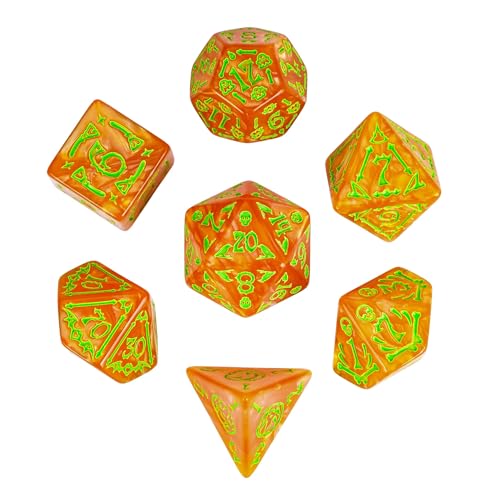 7 Die DND Dice Set Scary Pattern Polyhedral Dice Set with Dice Bag (7 Count)