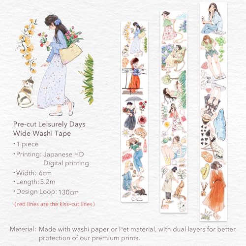 Pre Cut Leisurely Days Washi Tape Roll (17.0604 Foot)