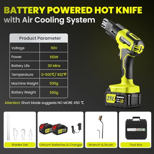 Cordless Hot Knife 4 Blades Set 3.0Ah Battery Powered 100W Max 500℃