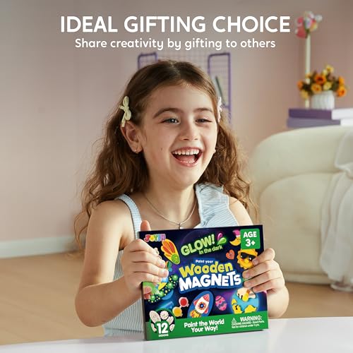 12 Glow in The Dark Wooden Magnets for Kids (12 Count)