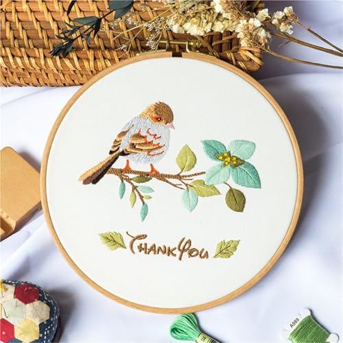Embroidery Starter Kit Stamped with Pattern Feather Dream with Base and Hoops Cloth Color Threads DIY Cross Stitch Needlework Home Decor Crafts for Adults
