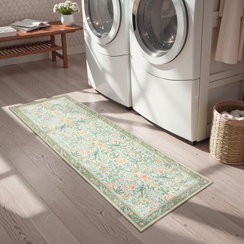 Boho Floral Washable Bathroom Runner Rugs 24 x 60 Non Slip (120 Sq Ft)