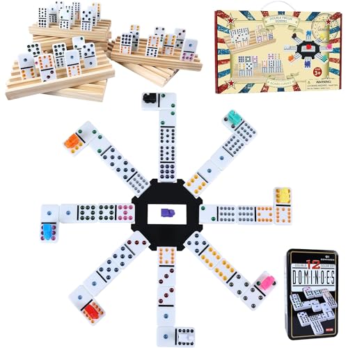 Double 12 Mexican Train Dominoes Set for Adults with 8PCS Wooden Holders