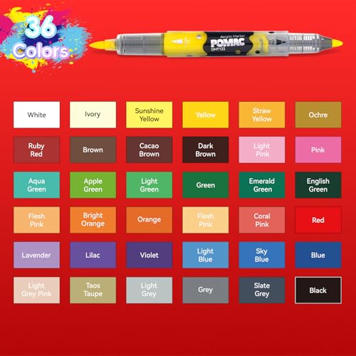 Dual Tip Acrylic Paint Markers Pens 36 Assorted Colors