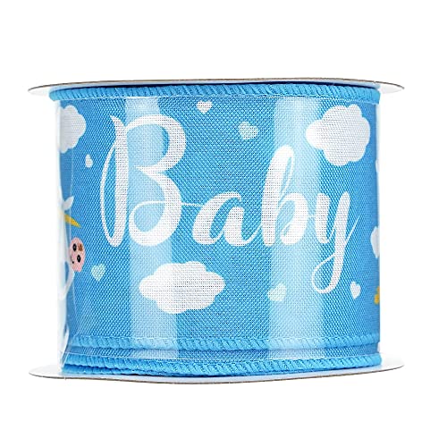 Baby Boy 2.5 Inch Burlap Wired Ribbon for Baby Shower (30 Foot)