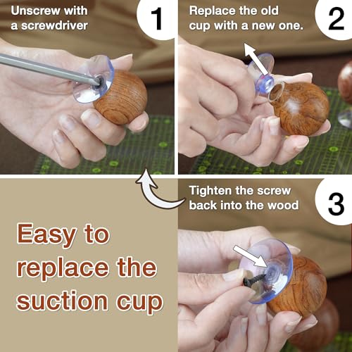 Ruler Knob Wooden Handle with Strong Suction Cup Grip (2 Count)