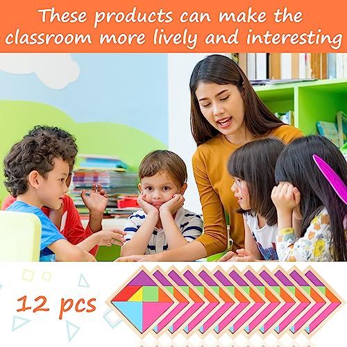 12 Pack Tangrams Wooden Puzzles Tangrams Set f Shape Puzzles Brain Logic Blocks for Games Educational Gifts for Adults Students (12 Count)
