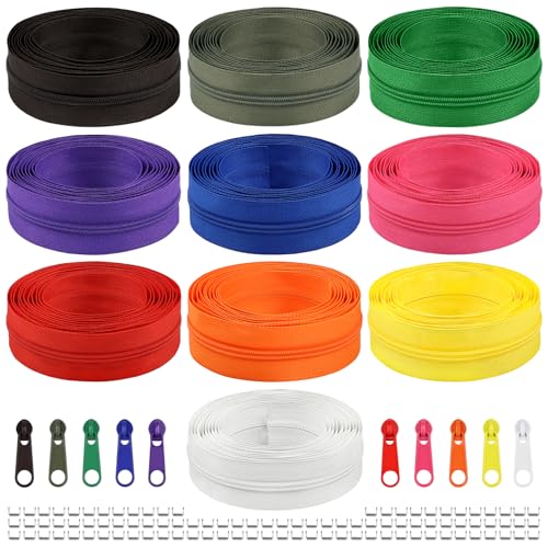 31 Yards 10 Pieces Sewing Zippers #3 Nylon Coil Zippers Assorted Zipper for Sewing with 40 Zipper Sliders for DIY Tailor Sewing Crafts Supplies (10 Count)